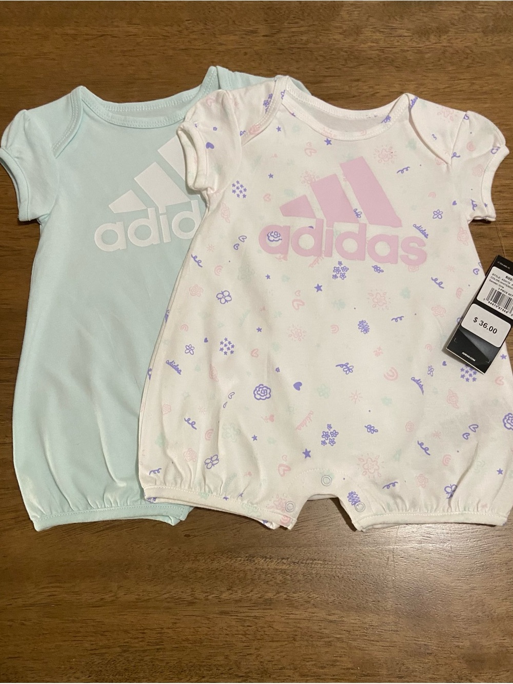 adidas Baby Girls Light Pink & Mint One-Piece Bodysuits - 2 Pack